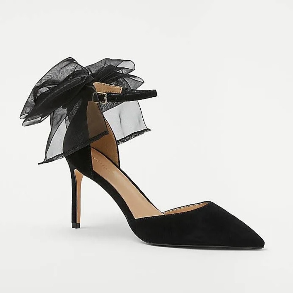 NWOB Ann Taylor Organza Bow Suede Pumps Heels Pointy 9